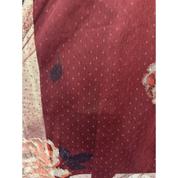 Maurices Burgundy Maroon Floral Net Mesh Lace Lined Blouse Top Size Large - Picture 4 of 9
